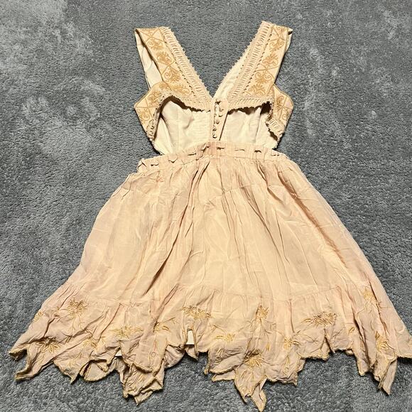 Free People Dress Womens 6 Honeysuckle Cutout Boho Dress Beige Tan Mini - Picture 3 of 9